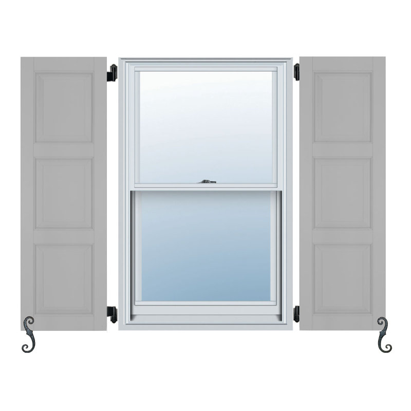 Paire de 3 panneaux égaux et de volets à panneaux surélevés architectural Atlantic, Gris Chelsea, 19 po, 24 po