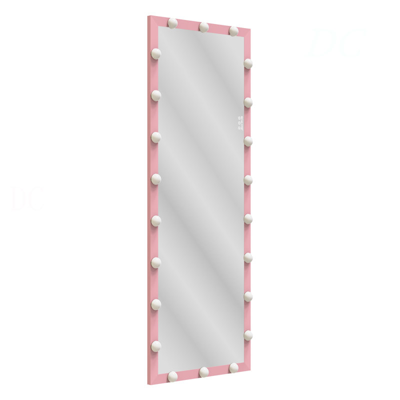 Hollywood Full Length Mirror With Lights Full Body Vanity Mirror With 3 Color Modes Wall Lighted  Standing Floor Mirror For Dressing Room Bedroom Hotel Touch Control Pink 62.6"X23.3"
