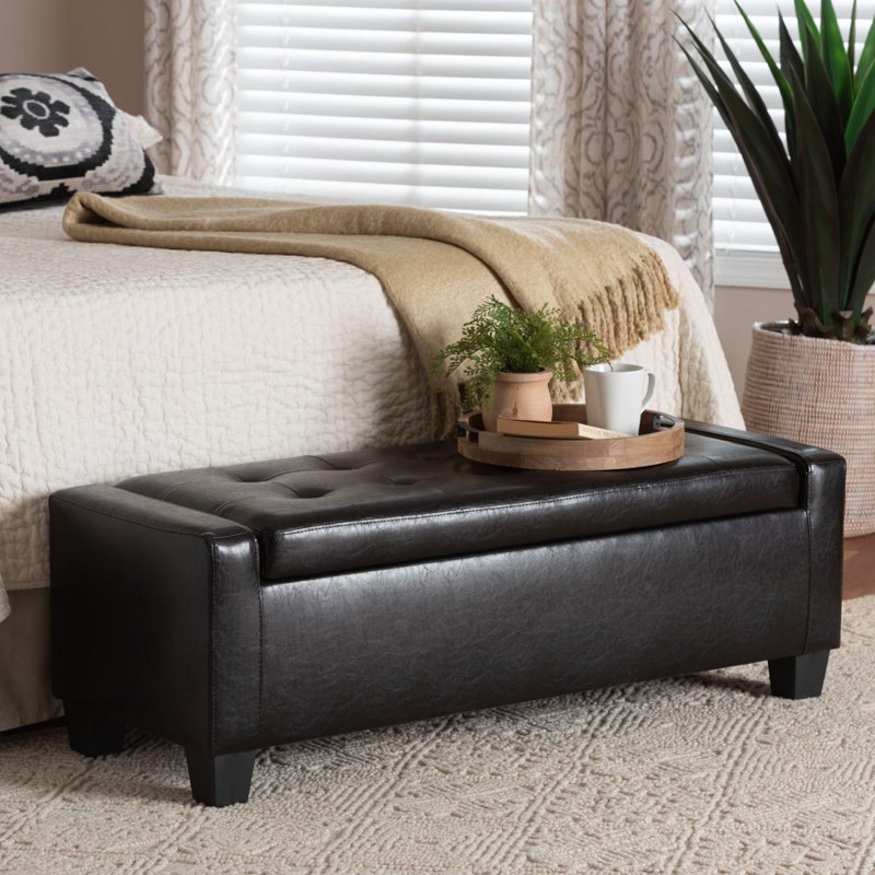 Kaimilani Faux Leather Ottoman, Dark Brown Faux Leather
