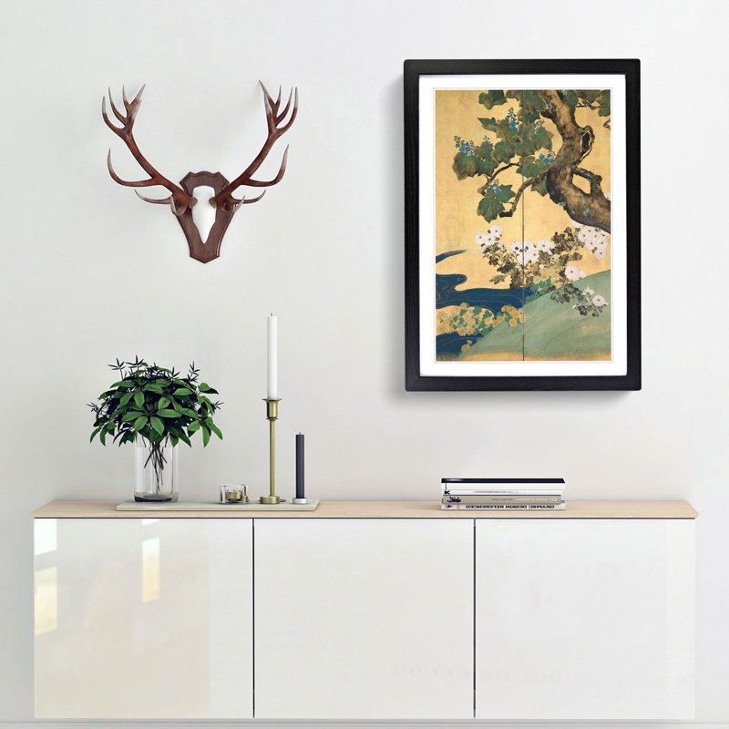 Chrysanthemums by Sakai Hoitsu - Picture Frame Painting Print, 48cm H x 36cm W x 2cm D, Black Framed