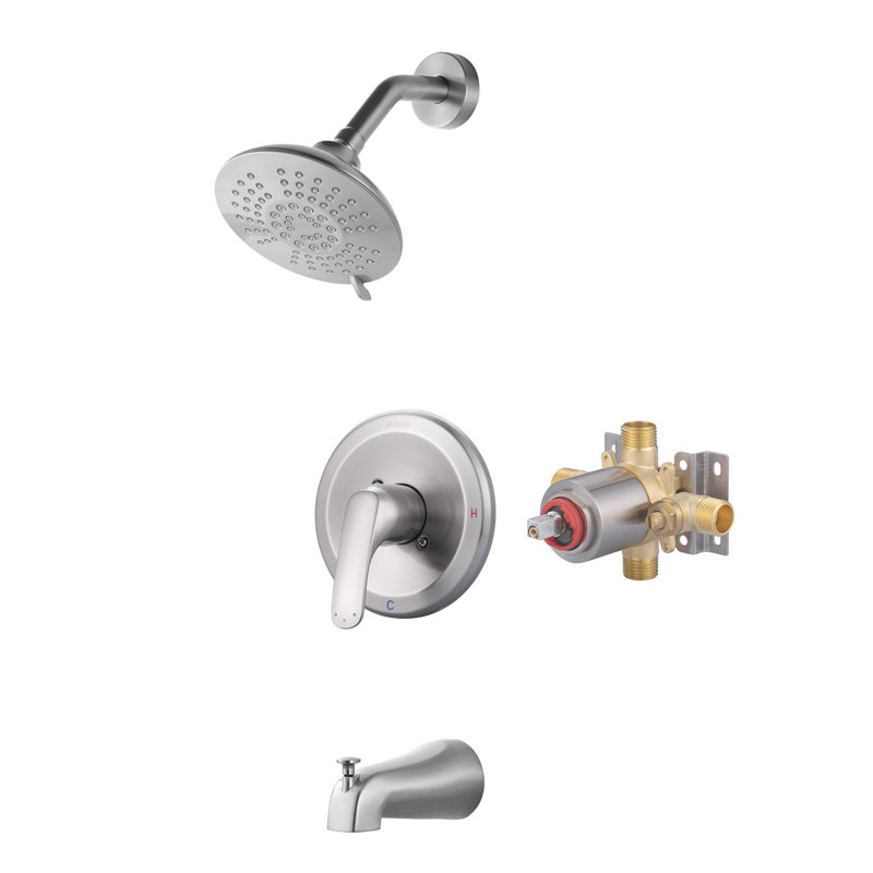 Single Handle Shower Faucet With Tub Spout, Shower Faucet Set with Shower Head, Brushed Nickel
