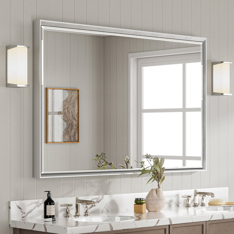 Miroir de salle de bain mural Lohoski, Argent, 36 po x 48 po