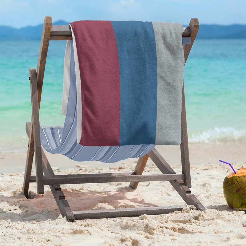 Columbus Lightweight Beach Towel, Microfiber, Burgundy/Blue/Silver