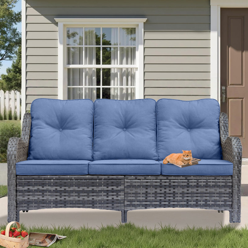Seun 71.26'' Wide Patio Sofa with Cushions, Denim Blue