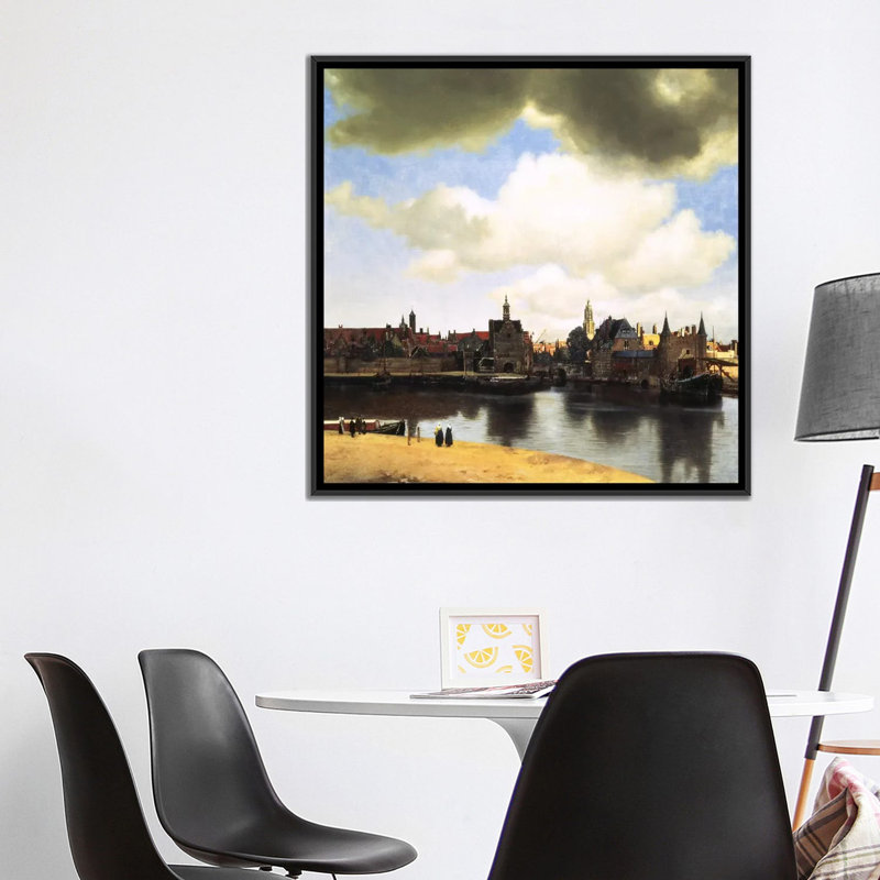 « view of bleu faïence, c. 1660-61 » par reproduction d’art sur toile tendue Johannes Vermeer, H 18 po x l 18 po x P 1,5 po