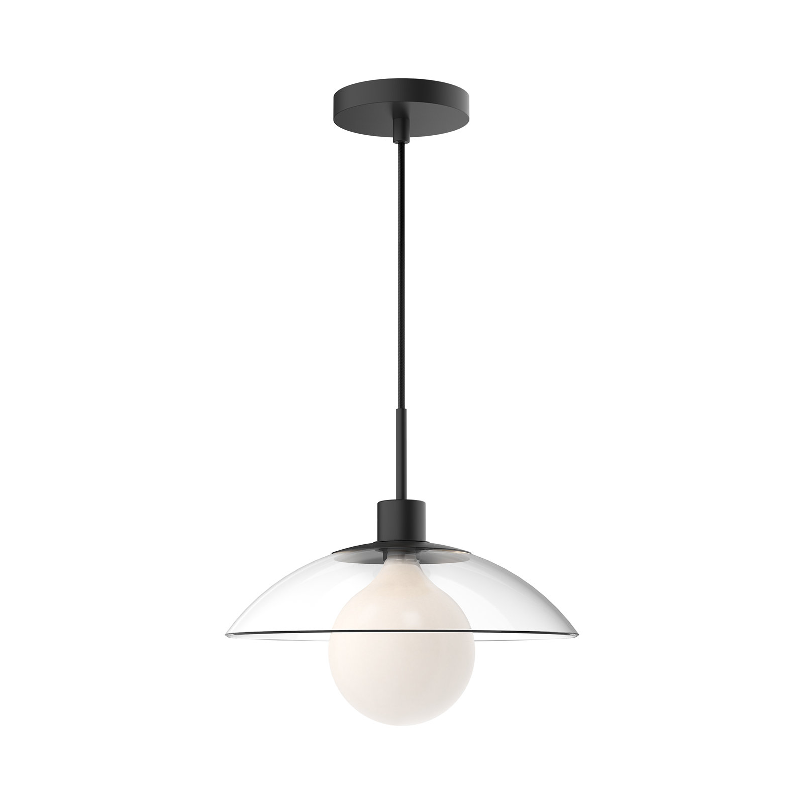 Finola Single Light Glass Pendant, Clear Glass/Matte Black
