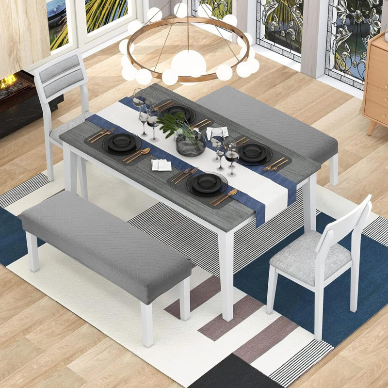 Housses de banc imperméables pour la salle à manger, housse de protection extensible pour siège de chaise en jacquard extensible amovible (gris foncé)