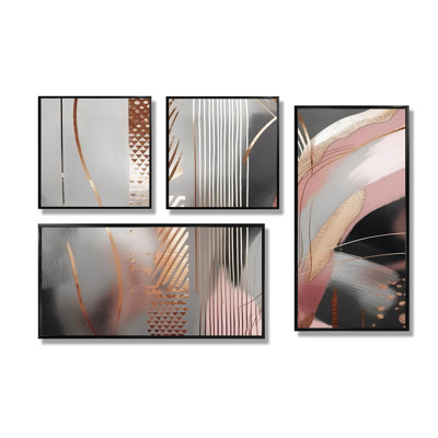 «Pink Rosegold Circle Complexity I», art mural moderne bleu, 4 pièces