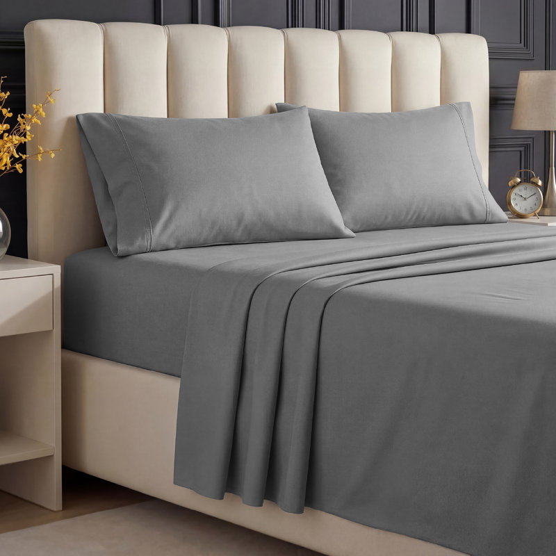 Ensemble de draps 4 pièces Beddora, Ensemble de draps pour grand lit avec 2 taies d'or, Gris