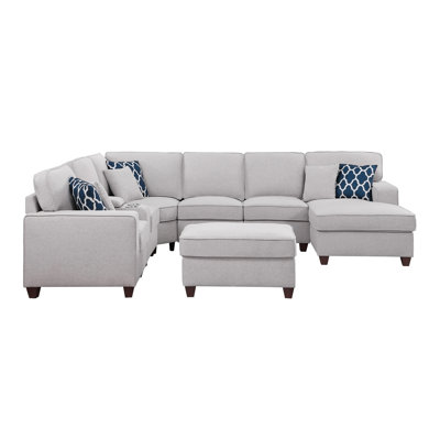 Tina 8 Pieces Upholstered Sectional With Ottoman
