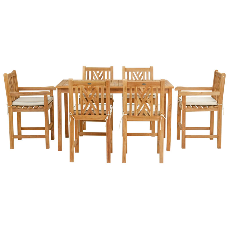 Ensemble de salle à manger rectangulaire pour 6 personnes en teck de 63 po de long avec coussins
