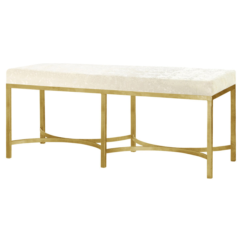 New Orleans Iron Bench, Gold Leaf/A La Mode Ivory Linen, 20" H x 48" W x 16" D