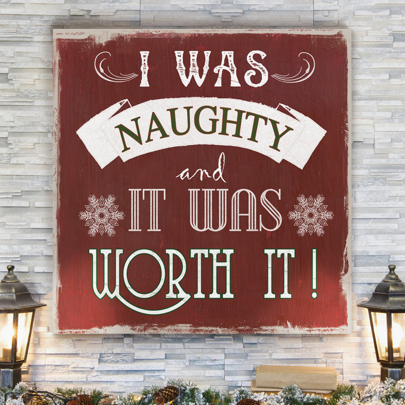 «Naughty and Worth It Type» - Art textuel, H 16 po x l 16 po x P 1,5 po, Toile tendue