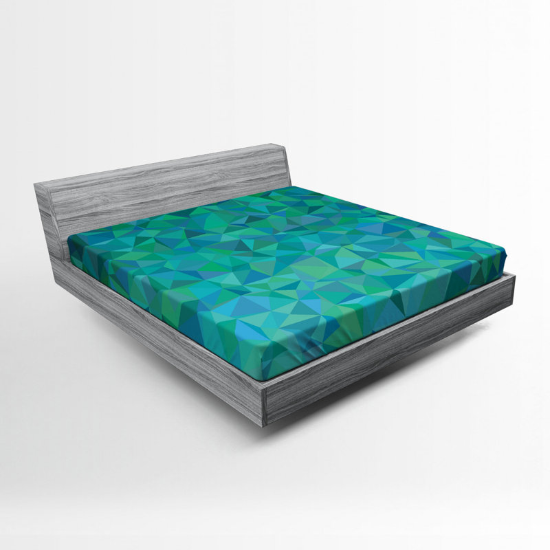 Microfiber Abstract Fitted Sheet, Full Fitted Sheet, Green Geometric 1