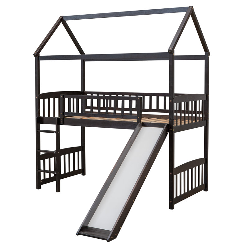 House Loft Bed With Slide, Twin Size, Espresso