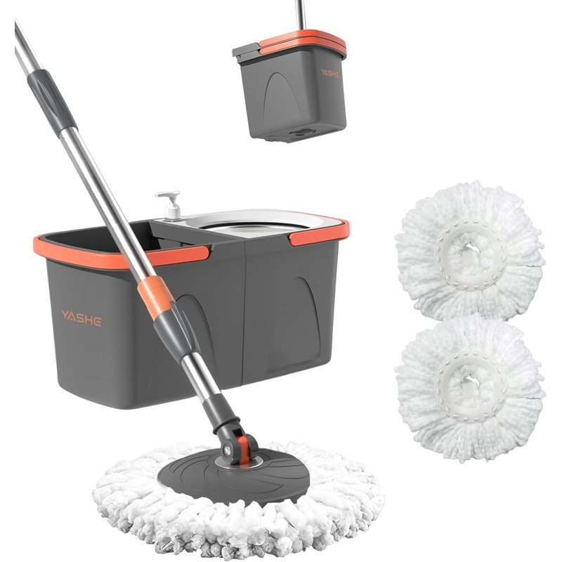 YASHE Foldable Spin Mop and Bucket System, Dual-Bucket Cleaning