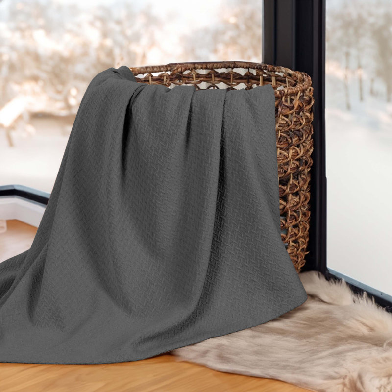 Superior Charcoal Cotton Chevron Twin Blanket