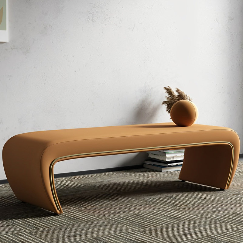 Banc rembourré en cuir Zaakiyah, Orange, H 16,14 po x l 70,86 po x P 18,11 po