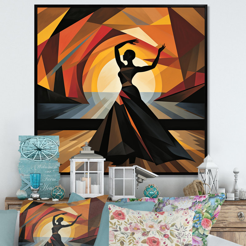 «Black Art Deco Ballet Dance VI», reproduction encadrée de chambre de bébé, Cadre flottant noir, 16" H x 16" W