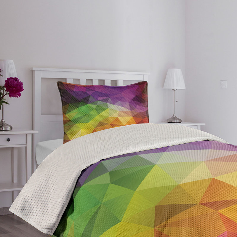 Multicolor Geometric Twin Quilted Bedspread Set