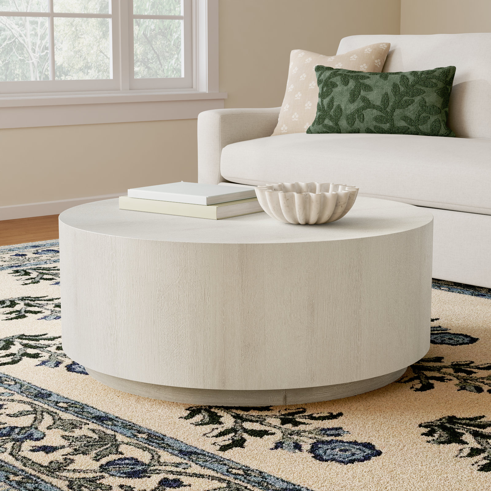 Taryn Drum Coffee Table, White Wash