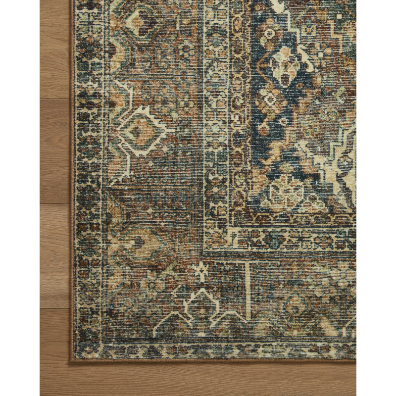 Banks Spice and Blue Washable Synthetic Area Rug 8'-6" x 11'-6"