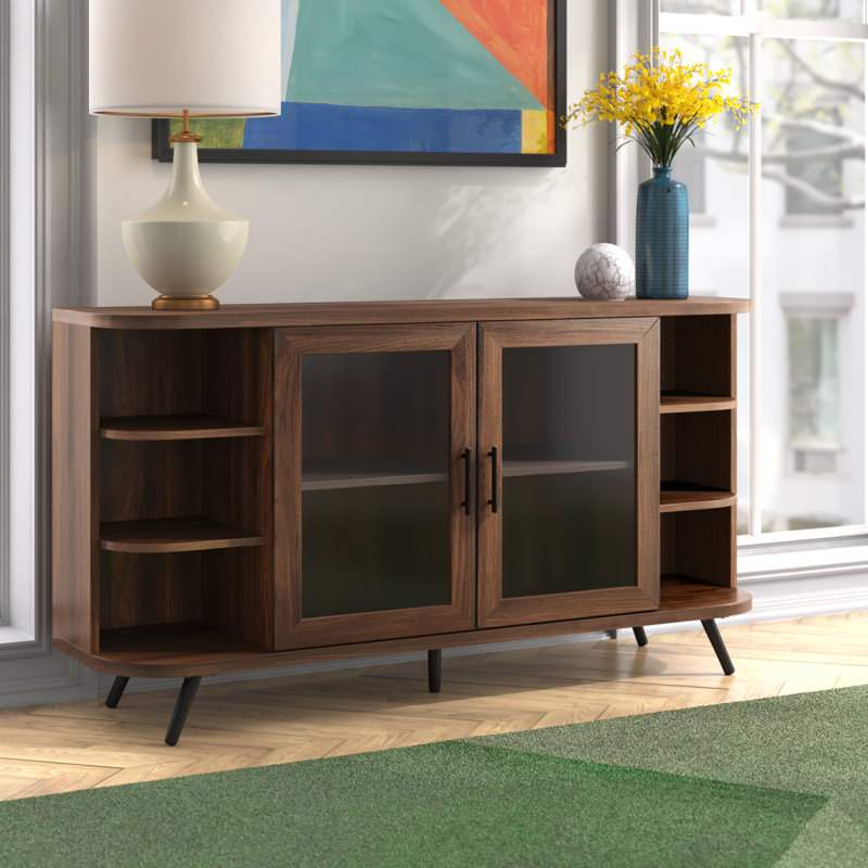 Carleon 58" Wide 2-Glass Door Sideboard, Dark Walnut