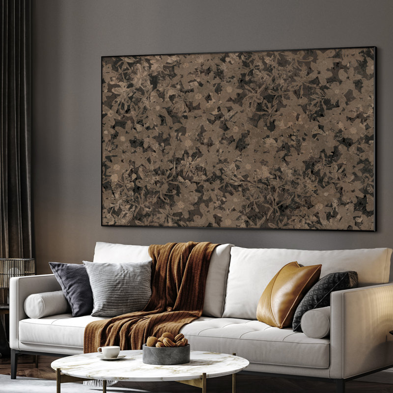 Extra Large Wall Art Fabric Print - Vintage Floral Overlay Dark Botanical Pattern Sophisticated Interiors Artwork Decor for Living Room or Bedroom - "Frame Assembly Required (Unfinished Frame)"