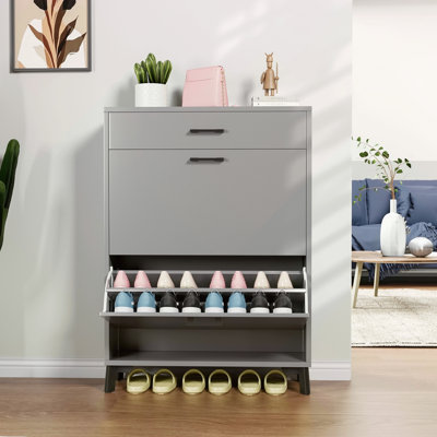 Shoe Storage Cabinet For Entryway, Free Standing Shoe Organizer With 2 Flip Drawers, Hidden Shoe Rack Storage Organizer For Doorway Hallway Closet