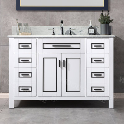 Ensemble de meuble-lavabo 49 po avec armoire en bois massif et comptoir en marbre blanc de Carrare