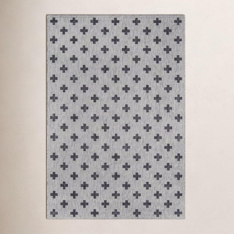Tapis rayé intérieur / extérieur Umbria, Rectangle 6 pi 7 po x 9 pi 6 po, Gris/noir