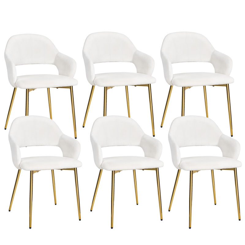 Velvet Accent Dining Chairs Set Of 6, Upholstered Dining Room Chairs With Hollow Back, Velvet 9 Pieces Kitchen Side Chairs With Cushion, Padded Backrest And Gold Metal Legs For Living Room Restaurant