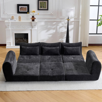 Lit modulaire convertible pour lit modulaire en flanelle rembourrée modulaire pour chambre à coucher Support en mousse à haute densité Emballage scellé sous vide Revêtement de dossier facile d'entretien en chenille