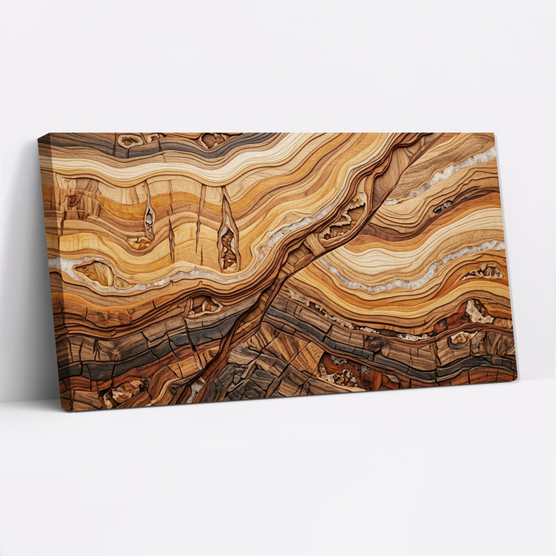 «Wavy Layered Wood Grain in Earth Tones», art mural sur toile, 58“W x 28”H