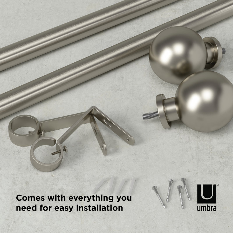 Silver Nickel Adjustable Curtain Rod with Ball Finials