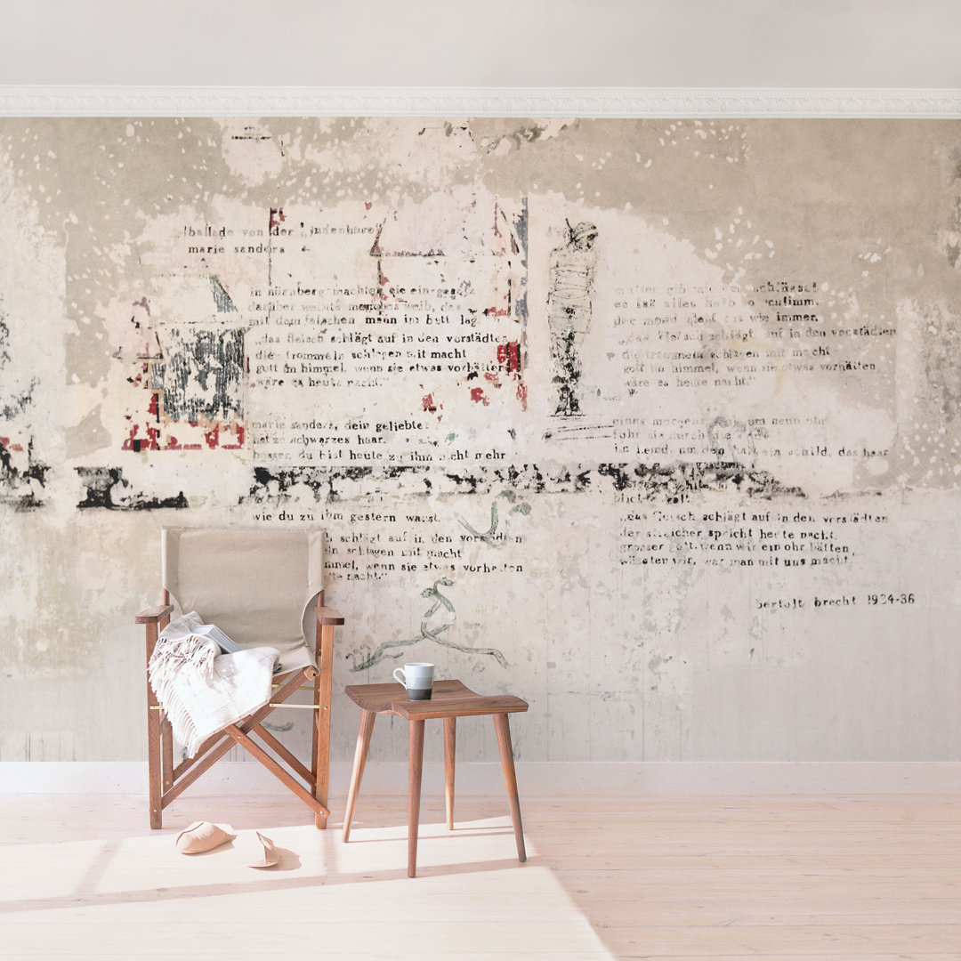 Shipp Old Concrete Wall with Bertolt Brecht Verses 2.25m x 384cm Wallpaper