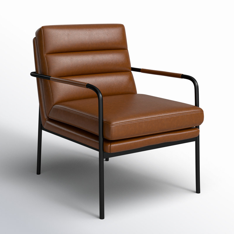 Keeley 23.5" W Top Grain Leather Armchair, Brown Pebbled Top Grain Leather