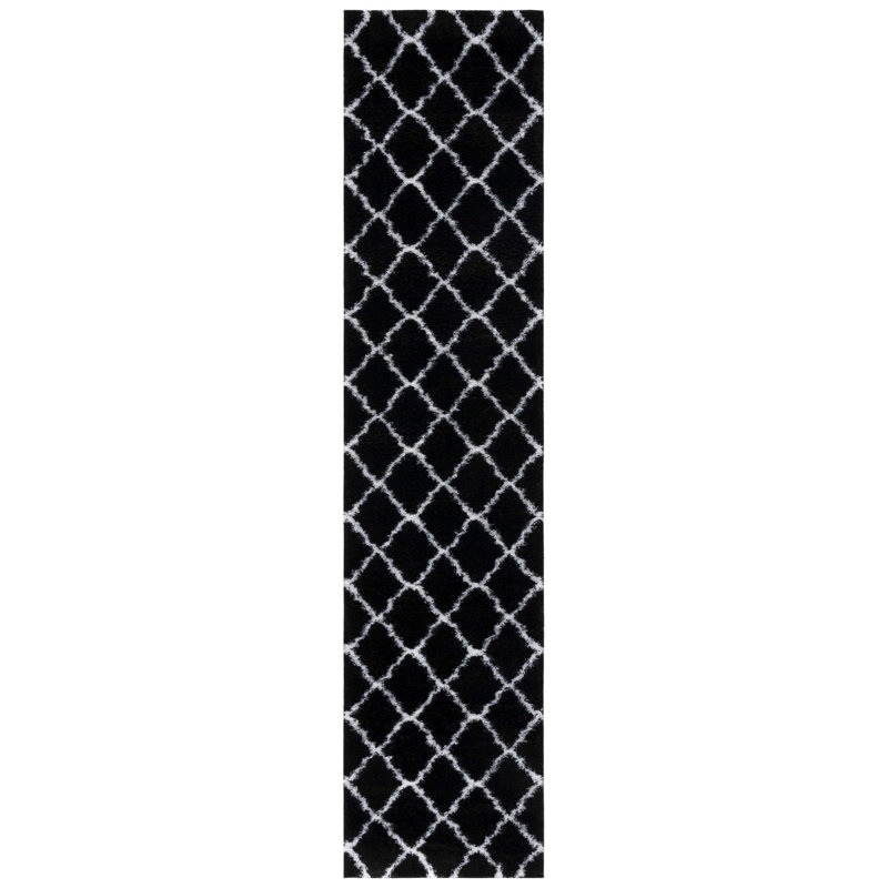 Tapis noir et blanc à motif géométrique, Tapis de couloir 2 pi x 9 pi