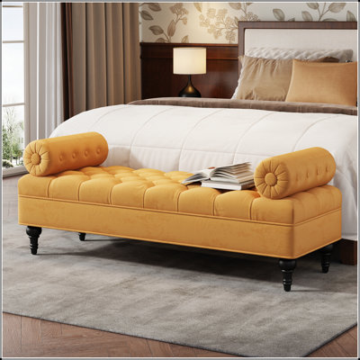 Banc de chambre à coucher moderne, banc de bout de lit, banc rembourré en velours avec 2 coussins amovibles, repose-pieds rembourré confortable, repose-pieds pour chambre à coucher, salon, entrée