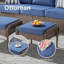 Ensemble de 2 repose-pieds d'extérieur en rotin brun avec coussin bleu pour cour ou terrasse-1304938012