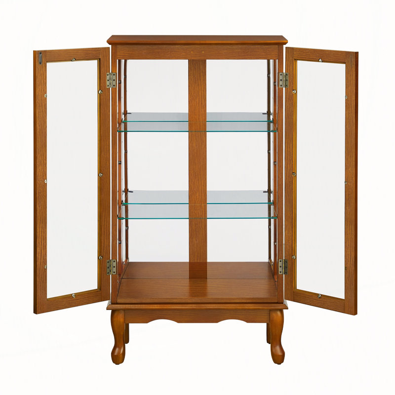 Vitrine à 3 niveaux avec dossier en miroir et tablettes en verre trempé