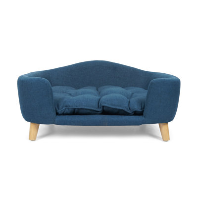 Dog Bed In Mid-Century Modern Fashion, Navy Blue, Cushion And Long-Lasting Birch Wood Legs, Assembly Blue With Element,