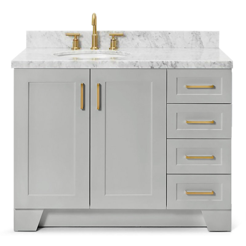 ARIEL TAYLOR 43 IN RIGHT OFFSET RECTANGLE SINK VANITY, Right, Rectangle, Gray