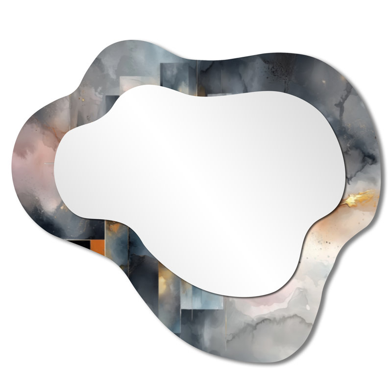 Geometric Ink Pulse I - Constructivism Asymmetrical Wall Mirror, Modern Vanity Mirror, Printed on Metal, 25" x 28"