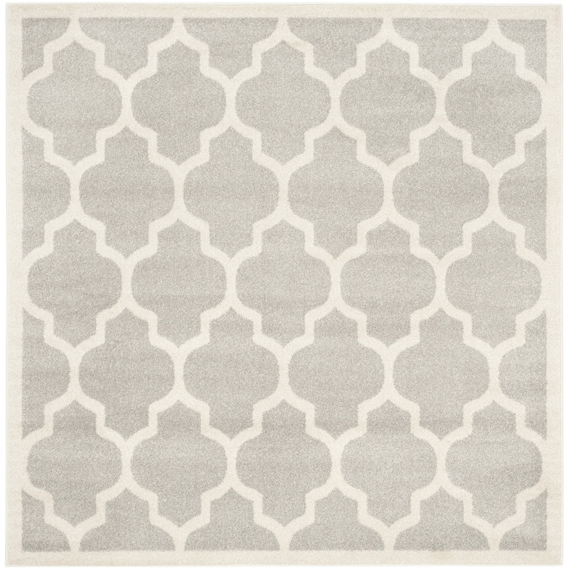 Tapis géométrique en polypropylène tissé à la machine gris clair / beige Ammundsen, Carré 5 pi