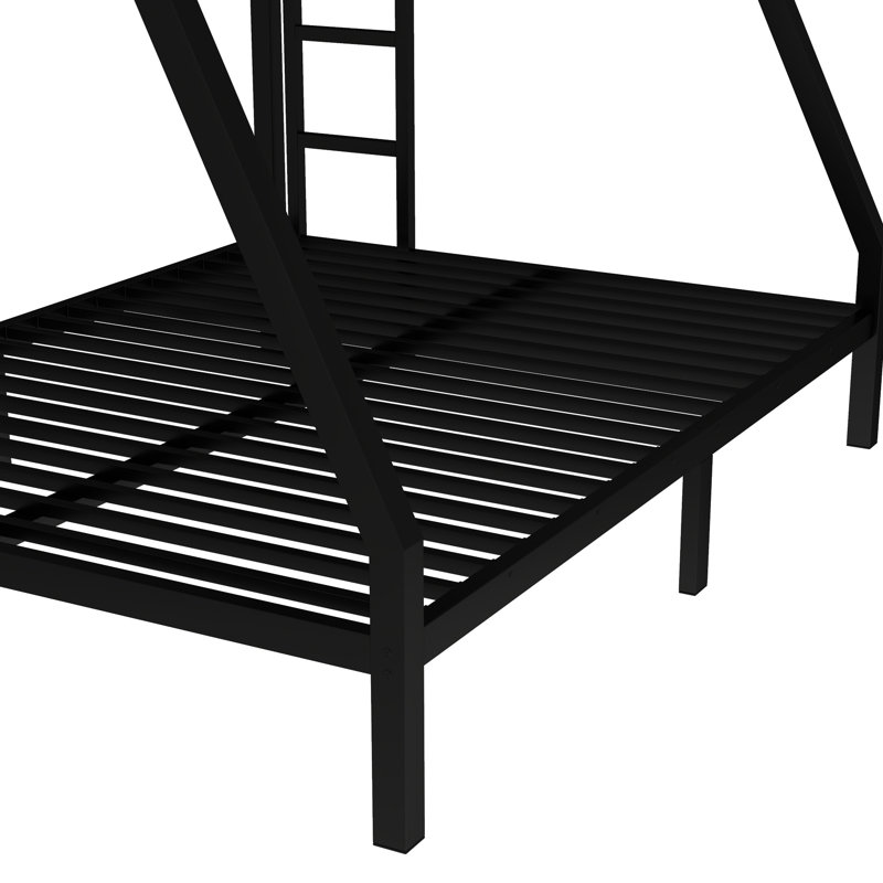 Lit superposé simple au-dessus d'un lit double en métal noir, adolescents et adultes, espace, revêtement, réduction du bruit, rangement sous le lit, 38 lattes, garde-corps, assemblage avec pièces numérotées
