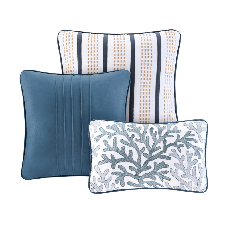 Courtepointe en microfibre pour très grand lit, bleu, avec imprimé coquille et coussins, très grand, bleu