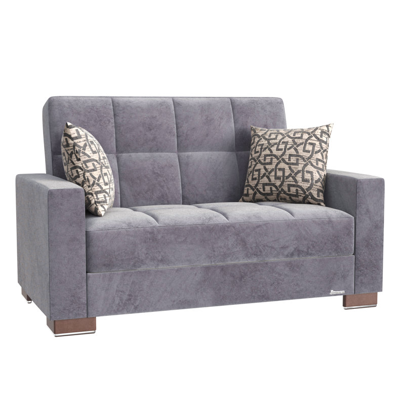 Causeuse convertible rembourrée avec rangement, petit canapé confortable pour le salon, Microfibre/microsuède gris