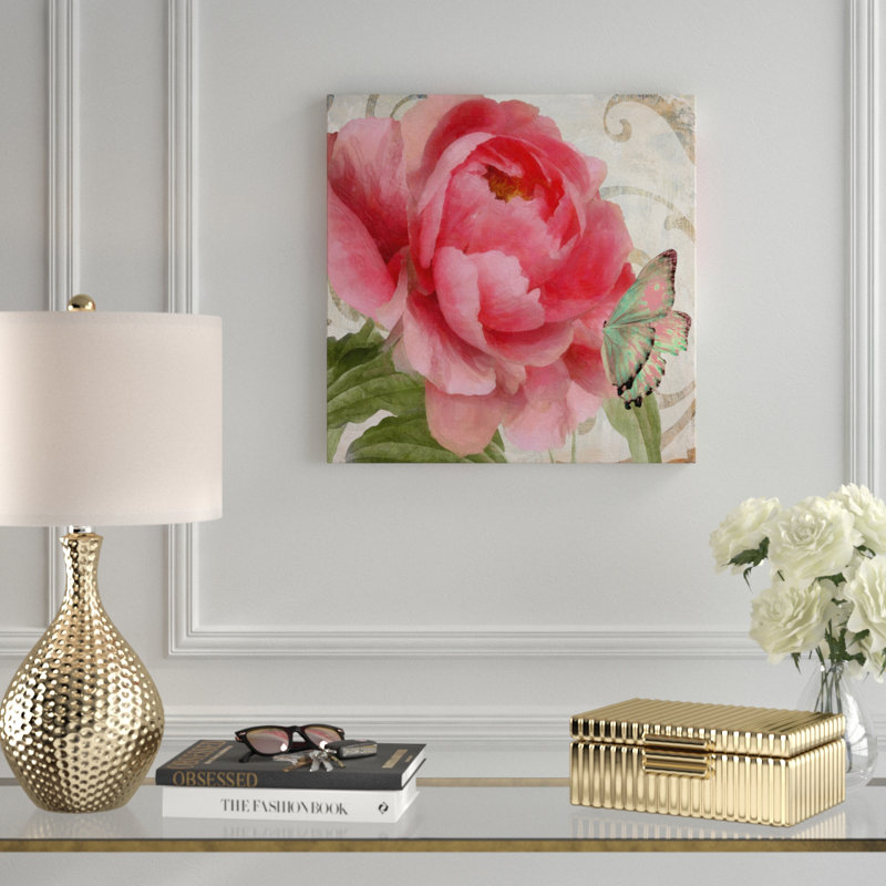 « abricot pivoines ii », impression sur toile tendue, H 24 po x l 24 po x P 2 po