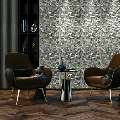 3D PVC Wall Panel – Faceted Diamond Design | Silver | 500 x 500 mm | Waterproof & Lightweight